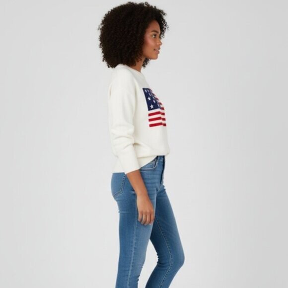 NWT Peace Love World Love Unites Us Americana Sweater Pristine Ivory M - Picture 2 of 13